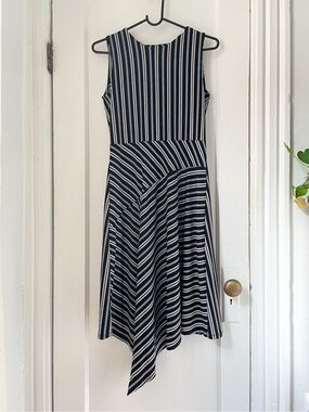 Banana Republic Black and White Asymmetrical Striped Dress